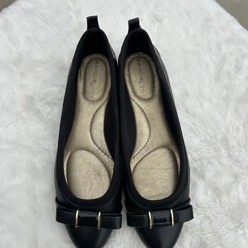 Bandolino Black Leather Slip-On Wedge Flat Bow Comfort Dress Shoes Size 7